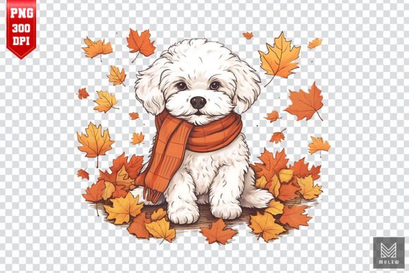 Autumn Bichon Frise Dog Clipart