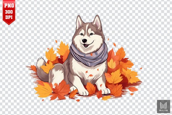 Autumn Siberian Husky Dog Clipart