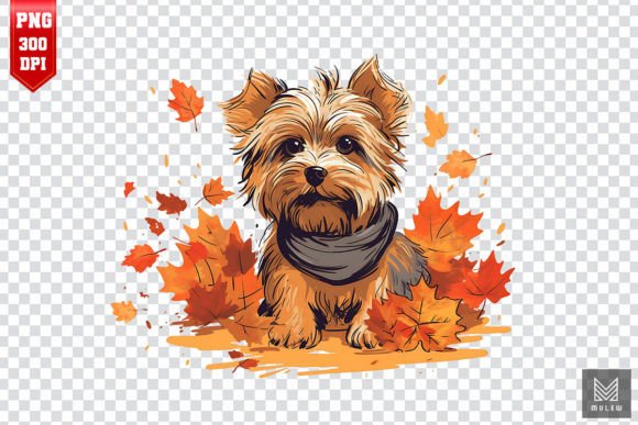 Autumn Yorkshire Terrier Dog Clipart