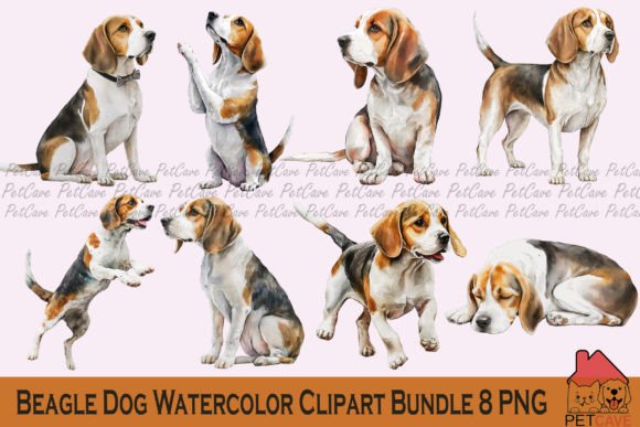 Beagle Dog Watercolor Clipart Bundle