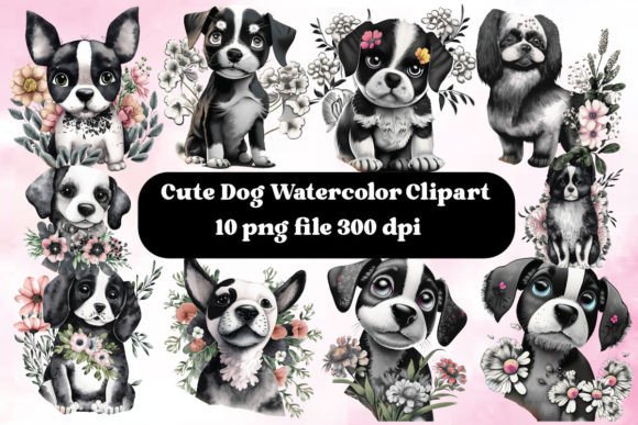 Cute Dog Watercolor Clipart Bundle