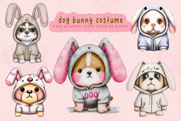 Easter Dog Wearing Bunny Hoodie Clipart