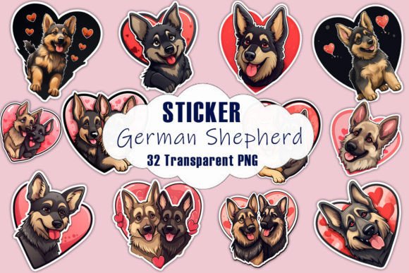 German Shepherd Dog Stickers for Embroidery