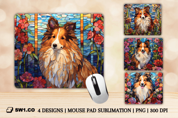 Stained Glass Sheltie Dog Mouse Pad PNG