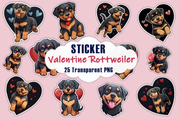 Valentine Rottweiler Dog Stickers PNG